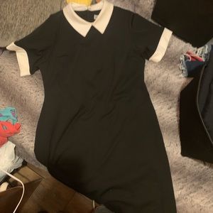 White collard black dress